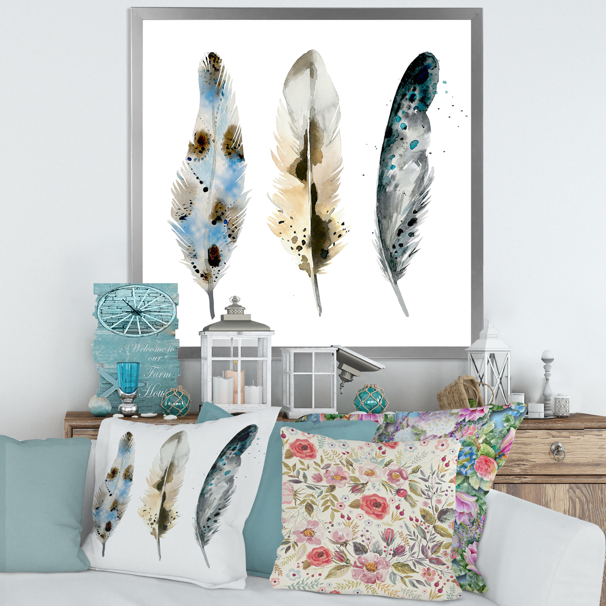 Designart 'Colourful Boho Art Feathers V' Bohemian & Eclectic Framed Art Print