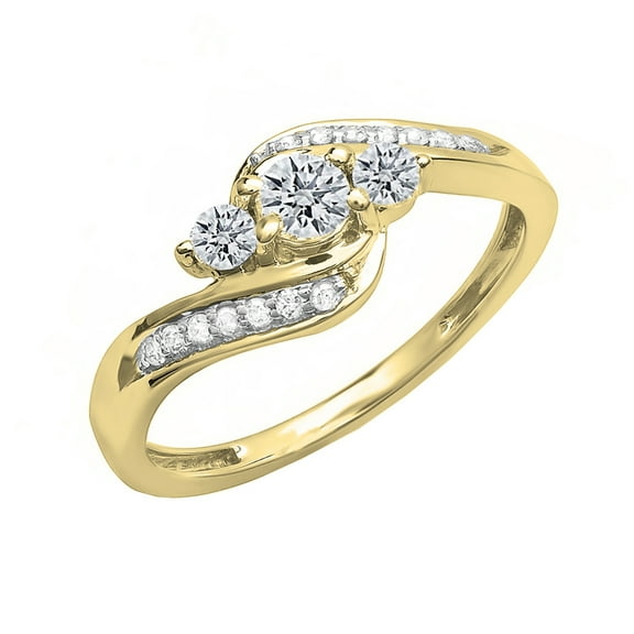 Dazzlingrock Collection 0.50 Carat (ctw) 14K Round Diamond Ladies 3 Stone Engagement Ring 1/2 CT, Yellow Gold, Size 8