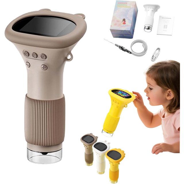 Microscope Toy, Magnifier, 2" IPS Screen 1000x Handheld Digital Microscopes HD, Pocket Portable Microscopes for Children (Gray)