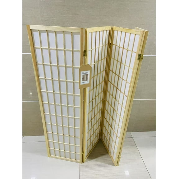 Fastand Folding floor screens,Room Divider Wall 4 Panel, Folding Privacy Screen for Room Separation, Screen Japanese Style Room Divider Screen, 5.9 Ft, Natural