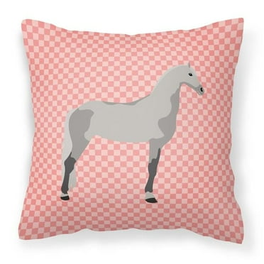 Carolines Treasures BB7908PW1818 Orlov Trotter Horse Pink Check Fabric Decorative Pillow, 18 x 18 in.