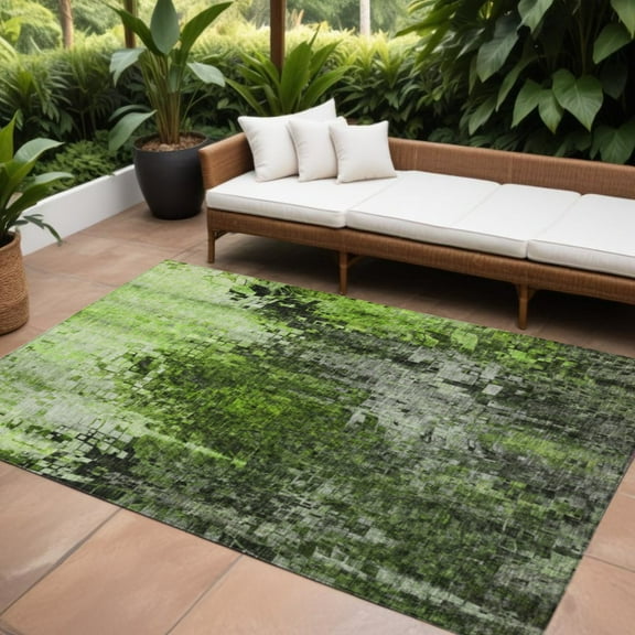 HomeRoots 577244 8 x 10 ft. Abstract Washable Indoor & Outdoor Rectangle Area Rug, Green & Lime Green