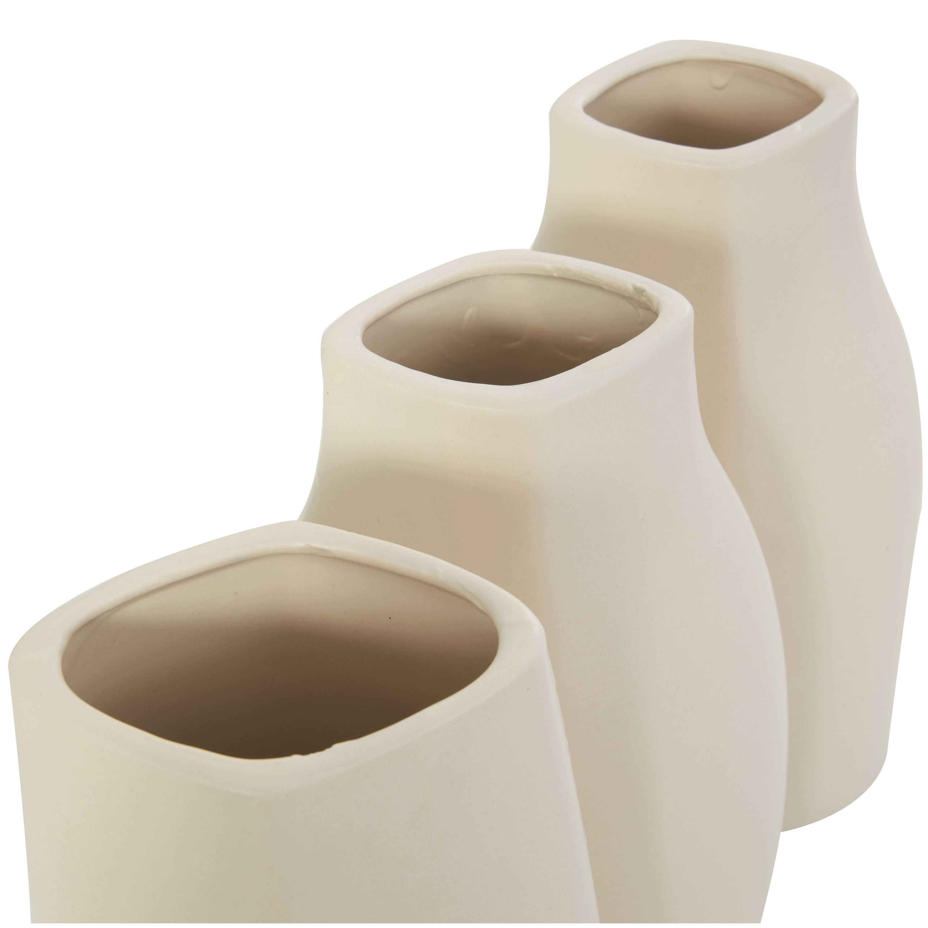 DecMode 5"W, 9"H Minimalistic Dimensional Cream Ceramic Vase with Varying Shapes, Set of 3