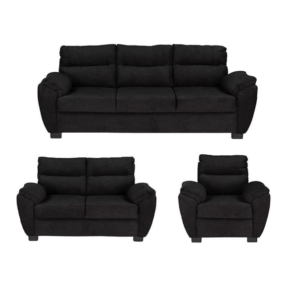 Sala Venecia DICASA 3 Piezas Negro Sofa Love y Sillon