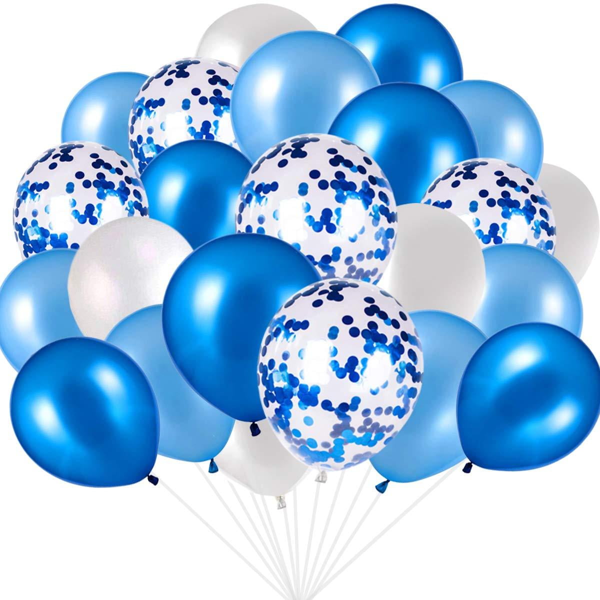 blue and white balloons, blue confetti balloons white balloons total 90 ...