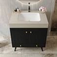 thumbnail image 5 of 30" Waterproof Wood Bathroom Organizer, Space-Saving Freestanding Cabinet with Marble Top, Retro Bathroom Vanity with Ceramic Sink for Bathroom, Black,Gold,Stone Gray,White, 5 of 9