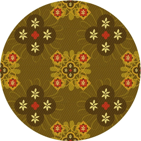 Ahgly Company Machine Washable Indoor Round Transitional Red Brown Area Rugs, 7' Round