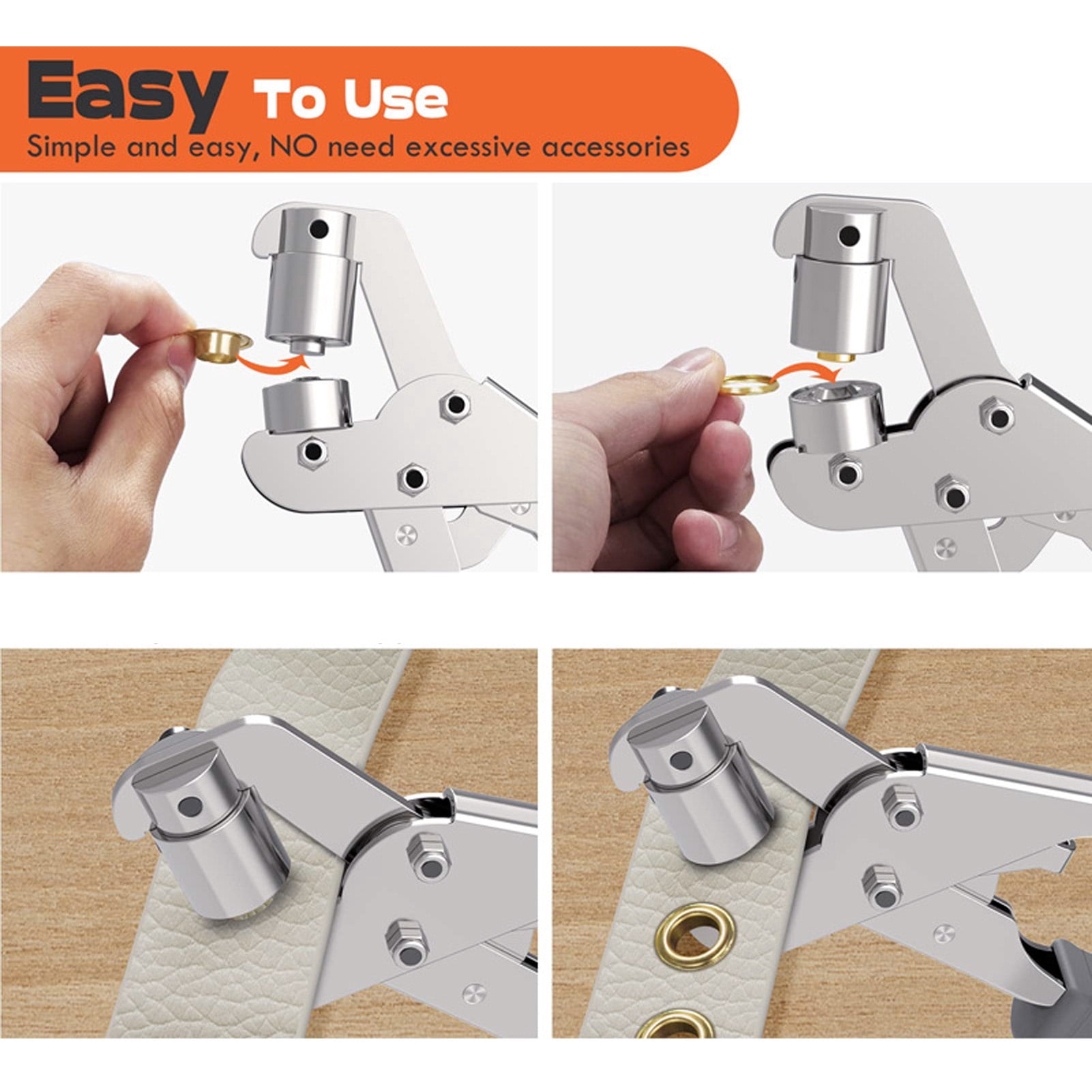 Nieyigj Grommet Kit 3/8 inches / 10.5 mm Fabric Handheld Hole Punch Pliers Press Tool Orange Gray with 500 Set Silver Grommets Eyelets for Tarps Tents Heavy Duty 2.2 lbs / 1 kg