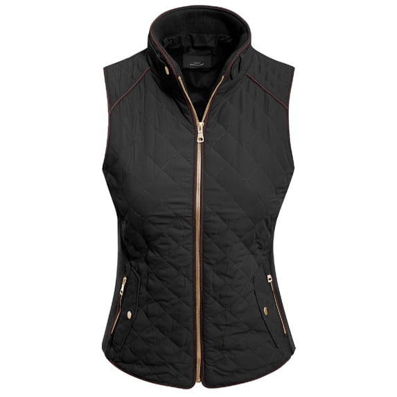 MixMatchy Women's Lightweight Stand Collar Zip Up Quilted Padding Pocket Vest