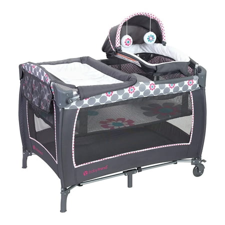 Baby Trend Lil Snooze Deluxe II Nursery Center Playard with Changer and Bassinet, Daisy Dots Pink