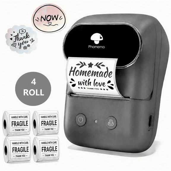 【 Phomemo Label printer】Label printer 4 rolls of thermal label paper, thermal label printer, printing width 20-50mm, one click printing(label maker)