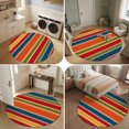 thumbnail image 5 of Vertical Striped Round Area Rug 4Ft Washable Circle Rugs for Bedroom Dining Room, Retro Minimalist Lines Rustic Boho Non-Slip Carpet Floor Mats Indoor Outdoor Carpet Runner Aesthetic Home Decor, 5 of 8