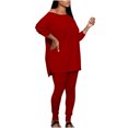 thumbnail image 2 of Itsame Tops and Pants Activewear Set Womens Sweatsuits 2pcs Sets Long Sleeved Solid Color Round Neck Women Athletic Outfit Sets Red Size L, 2 of 8