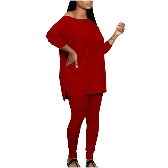 ICHUANYI Women's Oversized Solid 2 Piece Tracksuit Crewneck Long Sleeve Tops Long Sweatpants Outfits Lounge Sets Fall Winter Clothing