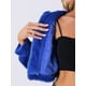 thumbnail image 5 of Abrigo de piel sintética casual para mujer INSPIRE CHIC con cremallera, capucha y corte corto, chaqueta de forro polar esponjoso, color azul real M, 5 of 5