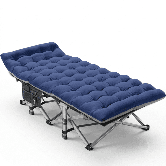 FICISOG Folding Camping Cots for Adults, 900lbs Heavy Duty Sleeping Cots with Mattress and Carry Bag, Oversized Camping Guest Bed - Blue Mattress
