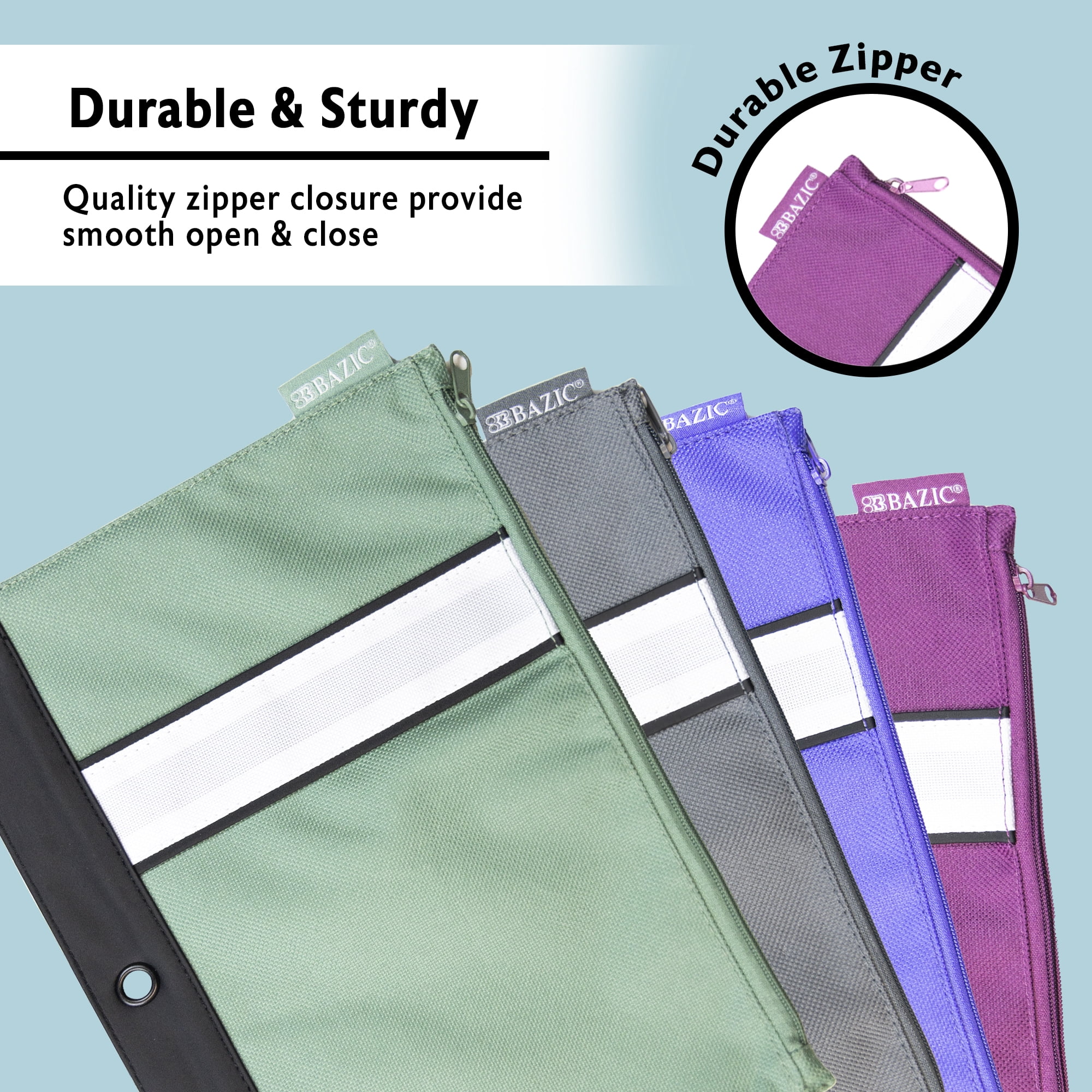 BAZIC Pencil Pouch 3 Ring Binder Pouch w/ Rivet Enforced Rings Holes, 24-Pack