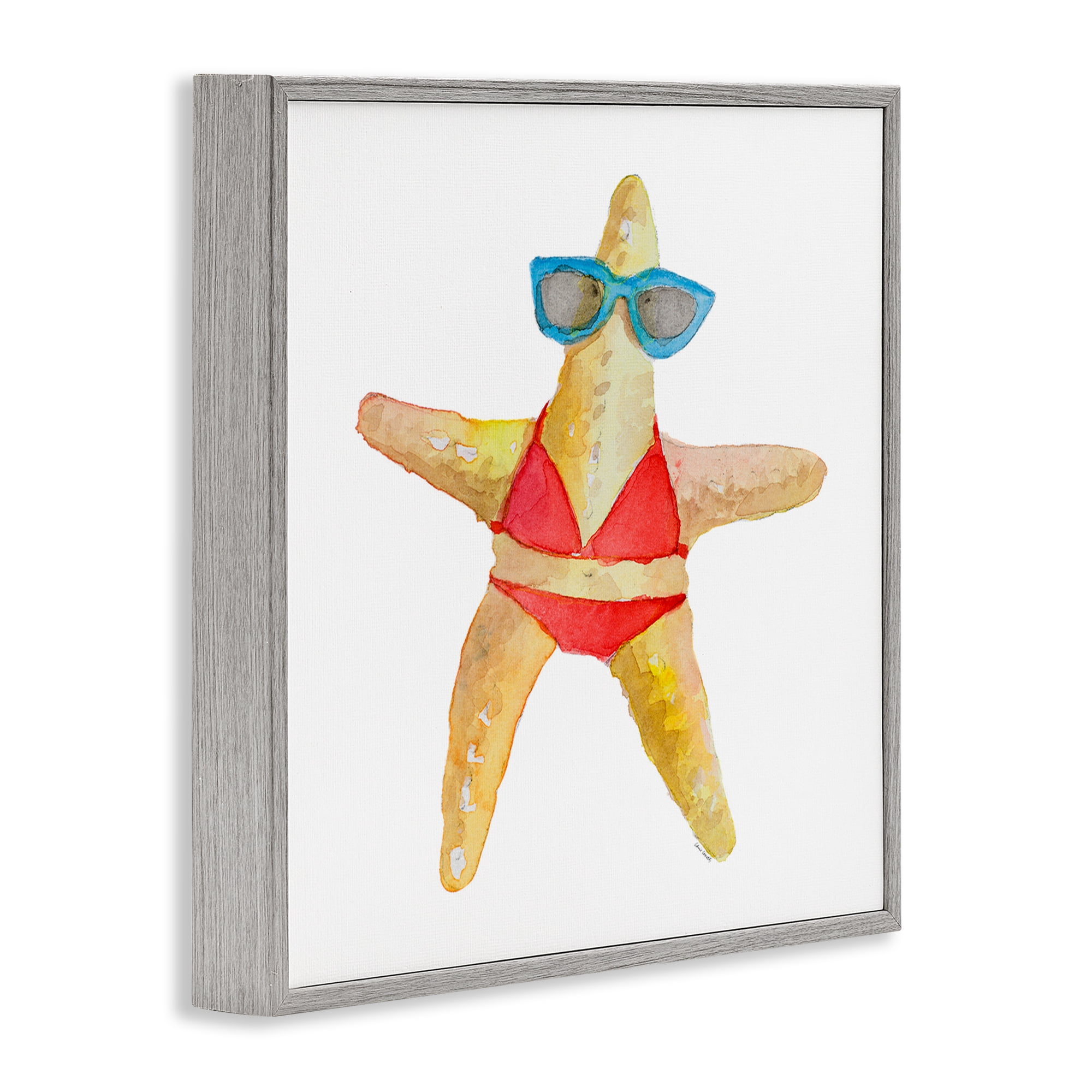 Stupell Industries Fun Swimsuit Starfish Novelty Painting Gray Framed Art Print Wall Art, 17 x 17