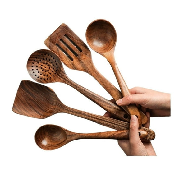 Wood Spoons for Cooking Spatulas Kitchen Cooking Utensils 5 Pieces Sets Bakeware Tools