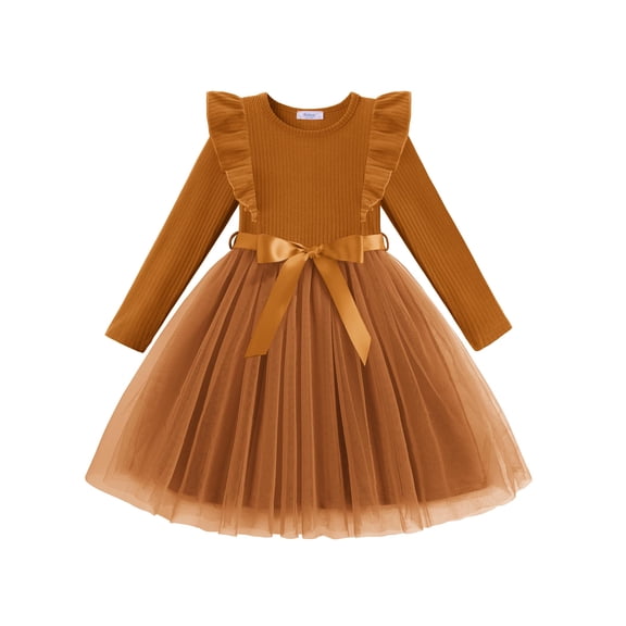 Arshiner Toddler Tutu Dress Little Girls Long Sleeve Casual Tulle Kids Fall Winter Outfits with Ribbon
