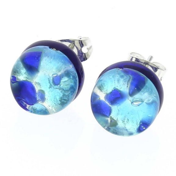 GlassOfVenice Murano Glass Venetian Reflections Round Stud Earrings - Aqua Blue