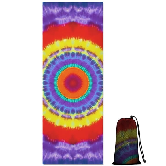 Rainbow Tie Dye Mandala Pattern Hot Yoga Mat Towel Non Slip for Hot Yoga - Quick-Drying Yoga Mat Cover with 4 Corner Pockets with Travel Bag - Hot Yoga Towel Non Slip 70"x26"