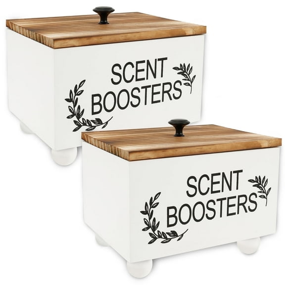 NUAHRHY 2pcs Wood Dryer Sheet Laundry Pods Holder with Lid Scent Booster Beads Container Organization Dispenser Storage Sets Rustic for Room Use White