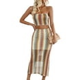 thumbnail image 3 of Women'S Summer Colorful Striped Tube Top Dress Set Two Piece Suit Yellow M, 3 of 9