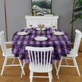 thumbnail image 2 of Halloween Purple Checkered Ghosts and Icons Round Tablecloth 60"x60",Wrinkle Wipeable Table Cloth for Kitchen Dining Room Picnic Patio Party, 2 of 6