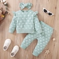 thumbnail image 2 of Newborn Baby Girl Outfits Set 3 Pieces Ruffle Long Sleeve Sweatshirts Tops Heart Print Pants Set + Headband Girl Clothes 6-9 Months, 2 of 6