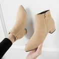thumbnail image 5 of IUJSOY Womens Ankle Boots Block Low Heel Pointed Toe Suede Dressy Office Booties with Zipper, 5 of 7