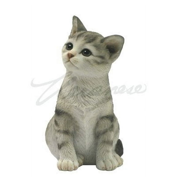 4.25 Inch Sitting Tabby Kitten Decorative Statue Figurine, White