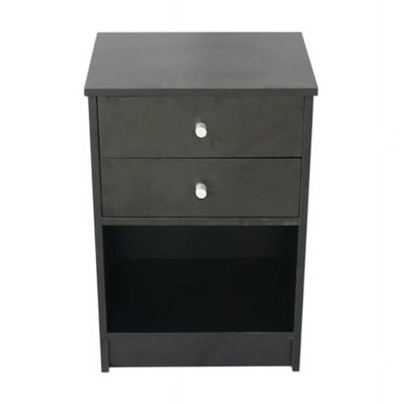 2-Drawer Round Handle Nightstand, 40×30×60cm, 15mm Density Board, Sturdy Bedroom Storage, Black