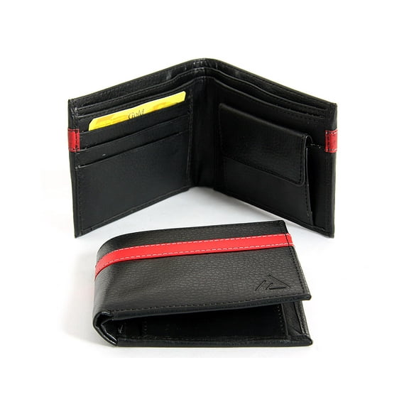 Men's Faux Leather 3 Credit Card Double Bill Bifold Black/Red Wallet 4.5 x 3.5 inches