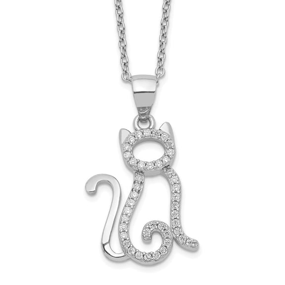 Auriga Fine Jewelry 925 Sterling Silver Rh-plated Brilliant-cut White CZ Cat Necklace for Women 18.25"