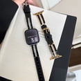 thumbnail image 3 of PU Leather Band for Apple Watch Band 42/44/45/46/49mm, Diamond Design Slim Dressy Watch Strap with Adjustable Metal Buckle for iWatch Series 10 9 SE 8 7 6 5 4 3 2 1 Ultra Women Girls, Blacksilver, 3 of 9