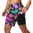 thumbnail image 1 of Sunyuer Men's Swim Trunks with Compression Liner 2-in-1 Drawstring Swimming Shorts Quick Dry Beach Board Shorts with Pockets, Colorful Trendy Fashion, S, 1 of 8