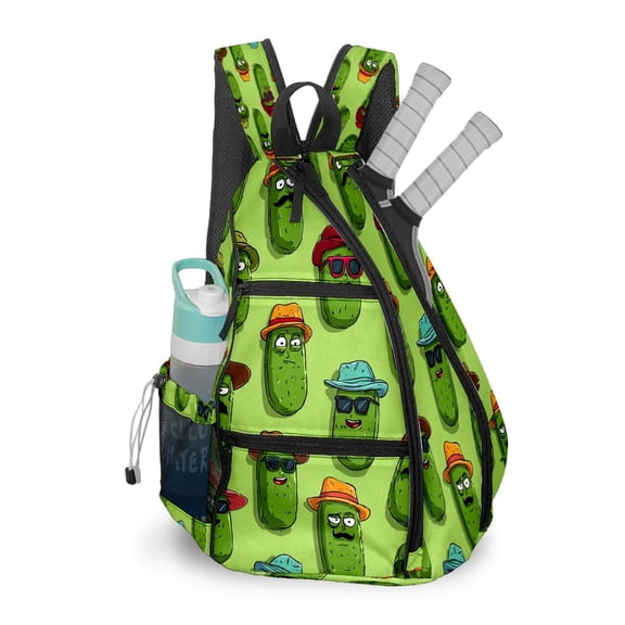 Pickleball Bag with Padded Back, Pickles Green Multi-Compartment Paddle Backpack, Lightweight Nylon Sports Bag for Men & Women