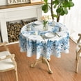 thumbnail image 3 of Verolix Blue Floral Round Tablecloth 60 Inch, Botanical Leaf Table Cover for Dining Table Decoration, 3 of 5