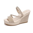 thumbnail image 4 of Womens Wedge Platform Espadrille Slide Sandals Slip On Open Toe High Heels Casual Summer Shoes Beige 7, 4 of 7