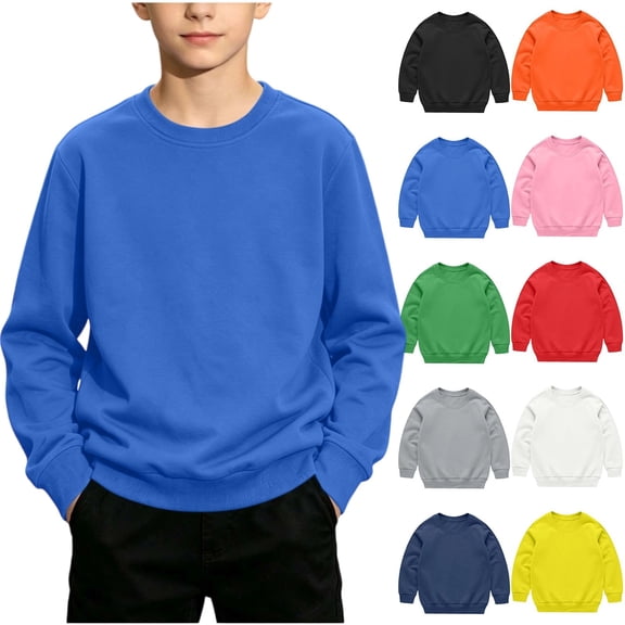 Toddler Boys Girls Crewneck Sweatshirt, Basic Plain Casual Crewneck Sweatshirts for Fall Winter Daily School Play