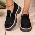 thumbnail image 2 of Rokment Women's Vintage Platform Chunky Penny Loafers Oxfords Dress Shoes Stylish Casual Suede Leather Patchwork Lug Sole Slip on Walking Sneakers for Woman Black Size 6.5, 2 of 6