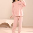 thumbnail image 3 of Jumpingount Conjunto de pijamas para mujer, ropa de dormir de cuello y grueso, conjunto de pijama de manga larga, ropa de mujer, ropa de casa Pijama Rosado Jumpingount AP012951-01, 3 of 6