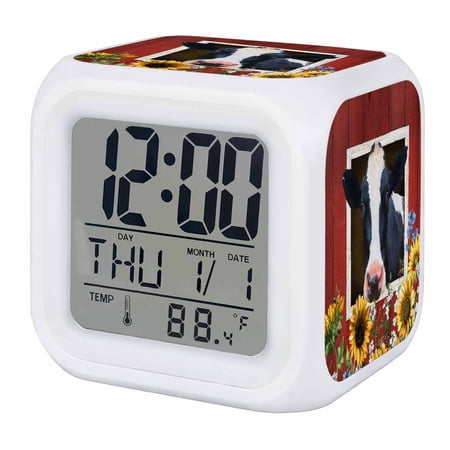 Alarm Clocks Cow Sunflower Digital Clock 7 Color LED Night Light Silent Non Ticking Battery Alarm Clocks Cow Sunflower Digital Clock 7 Color LED Night Light Silent Non Ticking Battery 5190
