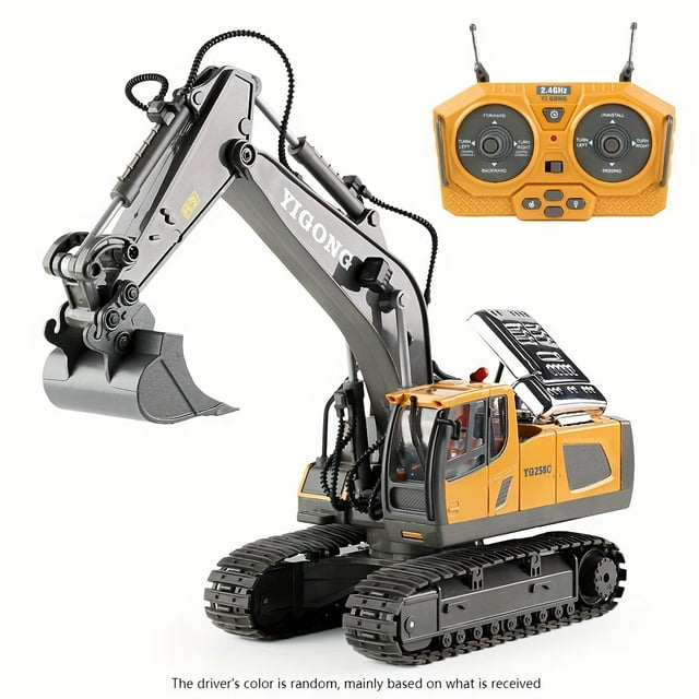 2.4G Remote Control High Tech 11 Channels RC Excavator Alloy Plastic Engineering Vehicle Electronic Toys for 6-10 Years Old Kids Halloween Christmas Gift