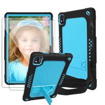 SOATUTO for TCL TAB 10 5G 10.1" FHD Android 12 Model 9183W For TCL TAB 10s 10.1" FHD Android 10 Tab Model 9081X Case with Shoulder Strap Kids Friendly Case Come Tempered Glass Film (Black Blue/2 Pcs)