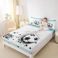 thumbnail image 4 of Feelyou Cartoon Football Soccer Full Size Sheets, White Teal Stars Lines Bed Sheets, Teens Kids Boys Girls Sheet Sets, Microfiber Bedroom Decor, 4-Piece, 4 of 7