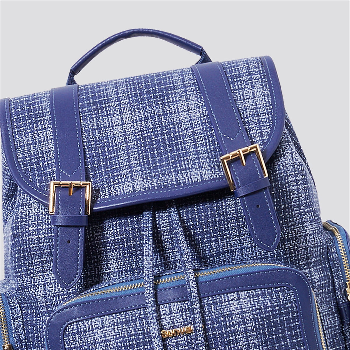 Sunveno Tweed Backpack Large Capacity Diaper Bag Nappy Organizer Backpack, Blue