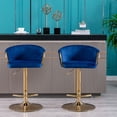 thumbnail image 2 of Set of 2 Bar Stools,with Chrome Footrest and Base Swivel Height Adjustable Mechanical Lifting Velvet + Golden Leg Simple Bar Stool-Navy, 2 of 9
