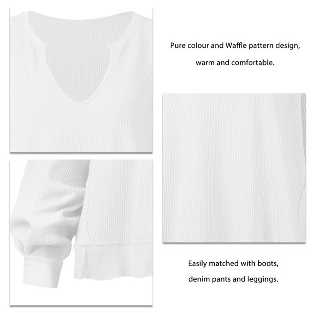 Jersey De Otoño, Sudadera De Mujer, Dobladillo Suelto, Mano De Obra Fina, Patrón De Gofres Para El Hogar ANGGREK M blanco